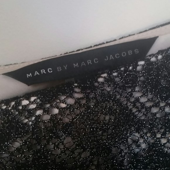 Marc by Marc Jacobs Knee-Length Dress V-Neck Metallic Black Lace Bow Sz 2 - Picture 6 of 13